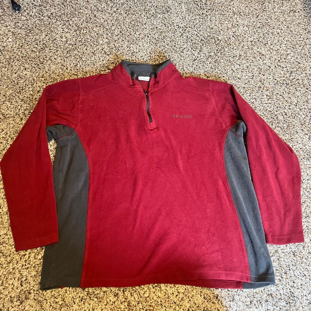 Columbia Two-Tone Fleece Jacket Red &‎ Gray Cozy Outdoor Sportswear